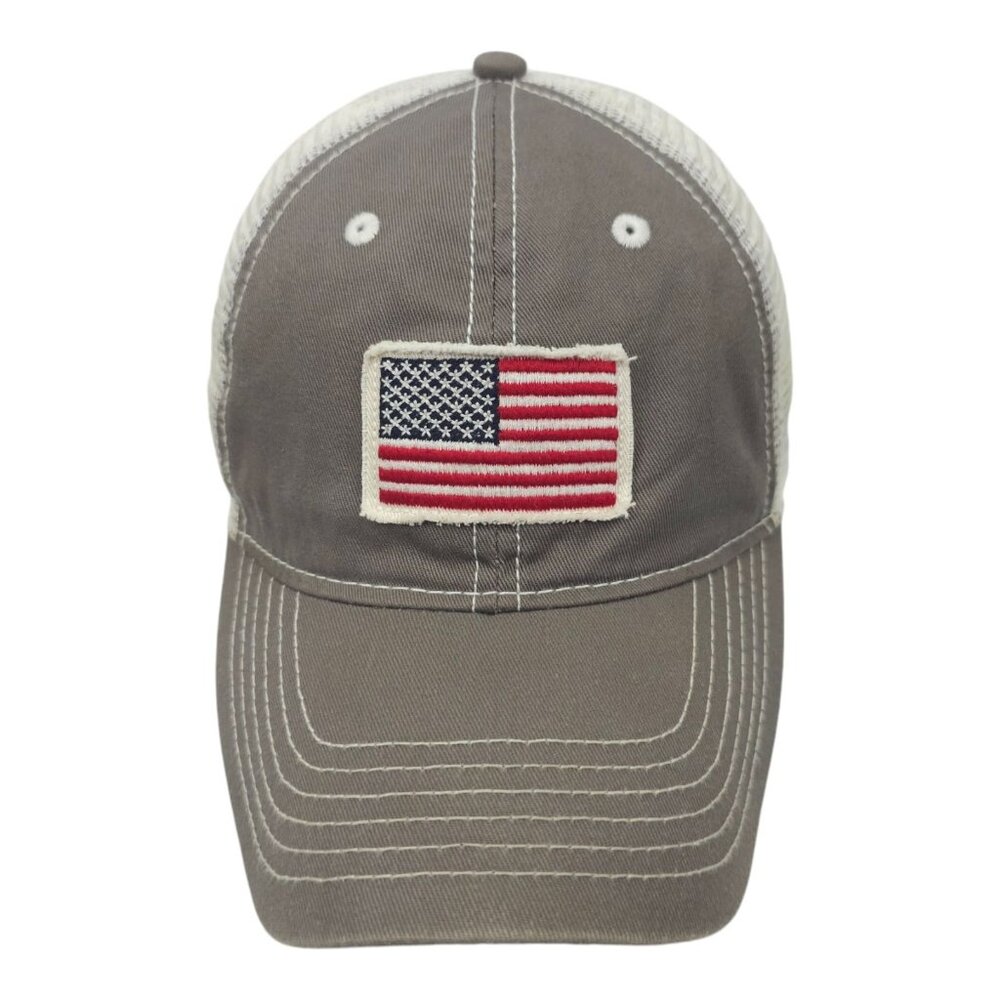 American Flag Patch Strapback Cap Curved Brim Mesh Trucker Baseball Hat Gray